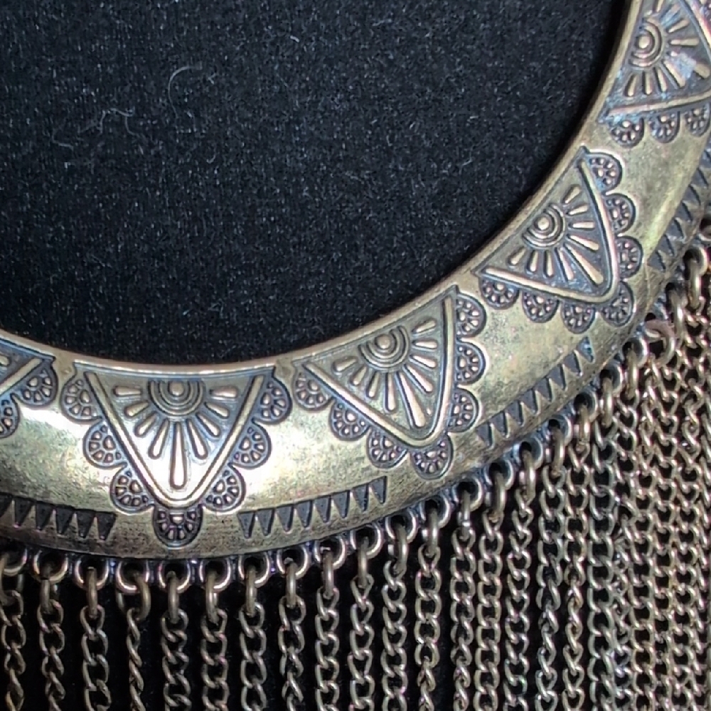 Gold Fringe Statement Necklace - Picture 4 of 9